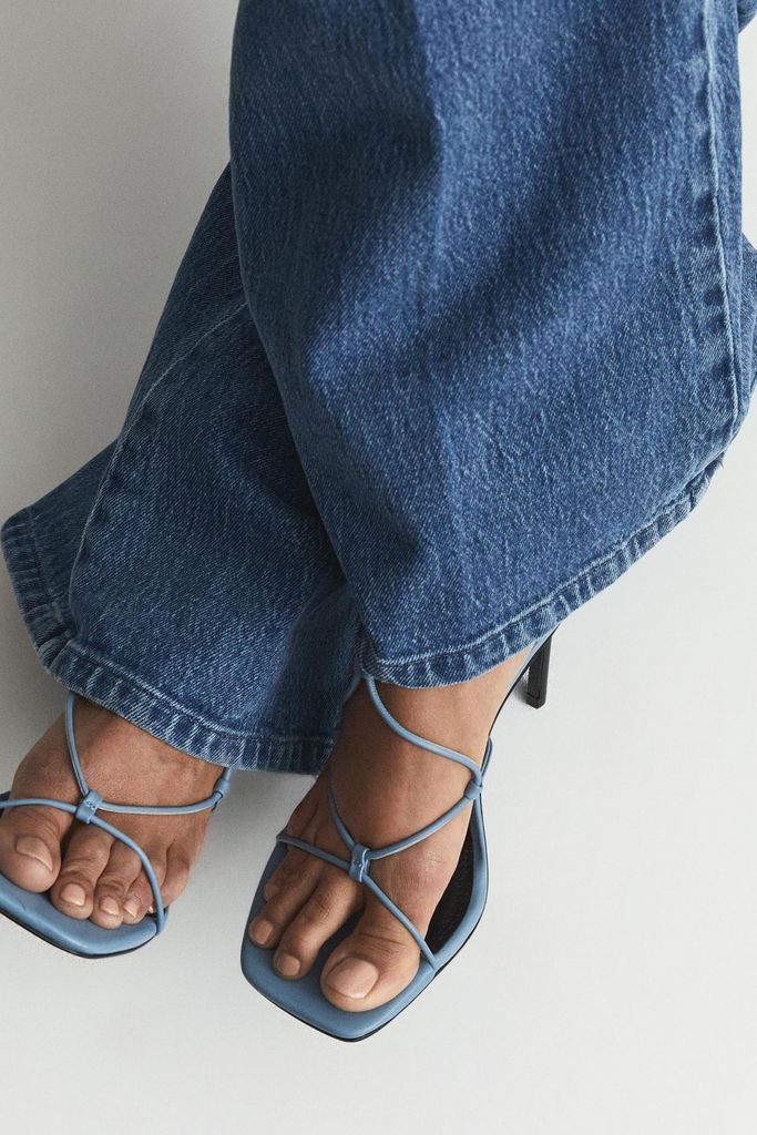 Slate Blue Kali High Leather Strappy Wrap Sandals