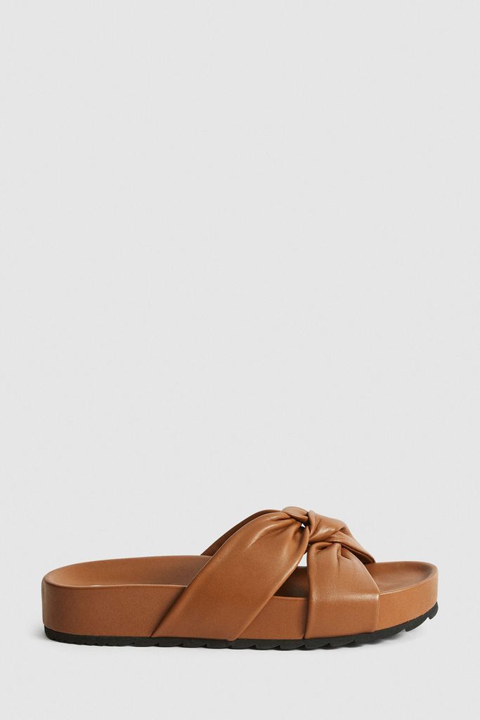 Tan Phoebe Leather Twist Front Sandals