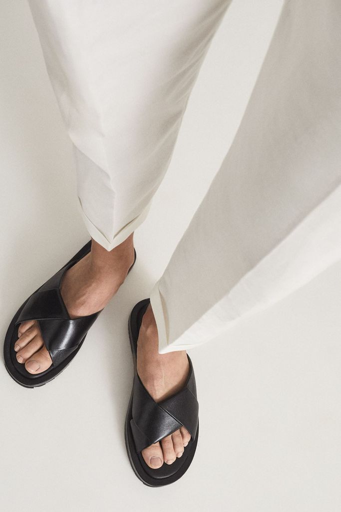 Black Amhurst Leather Slider Sandals