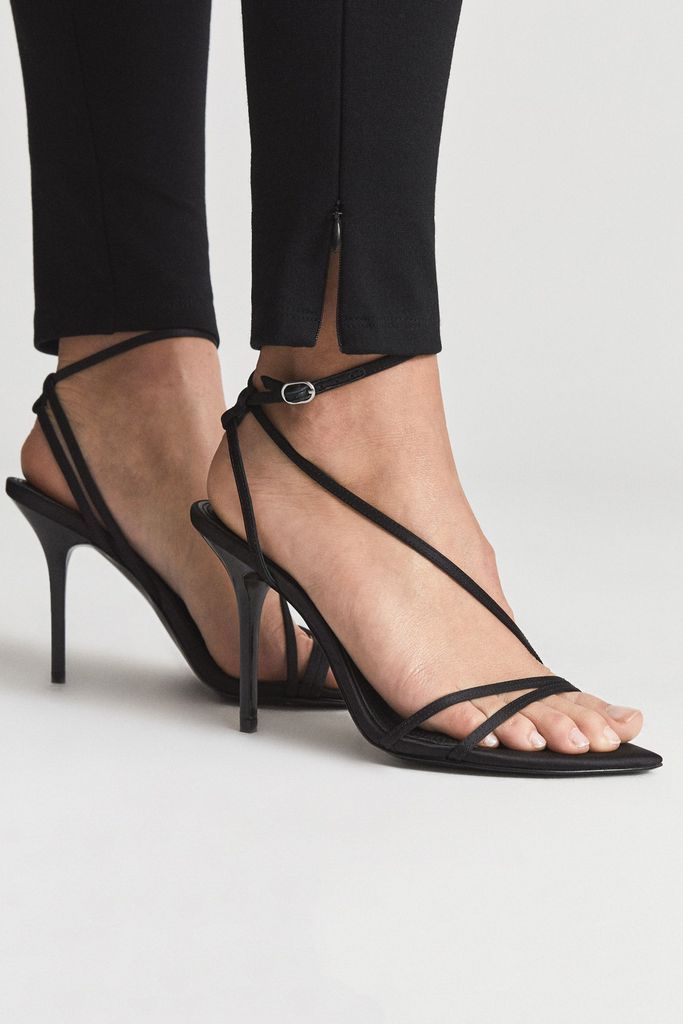 Black Adela Satin Strappy Sandals