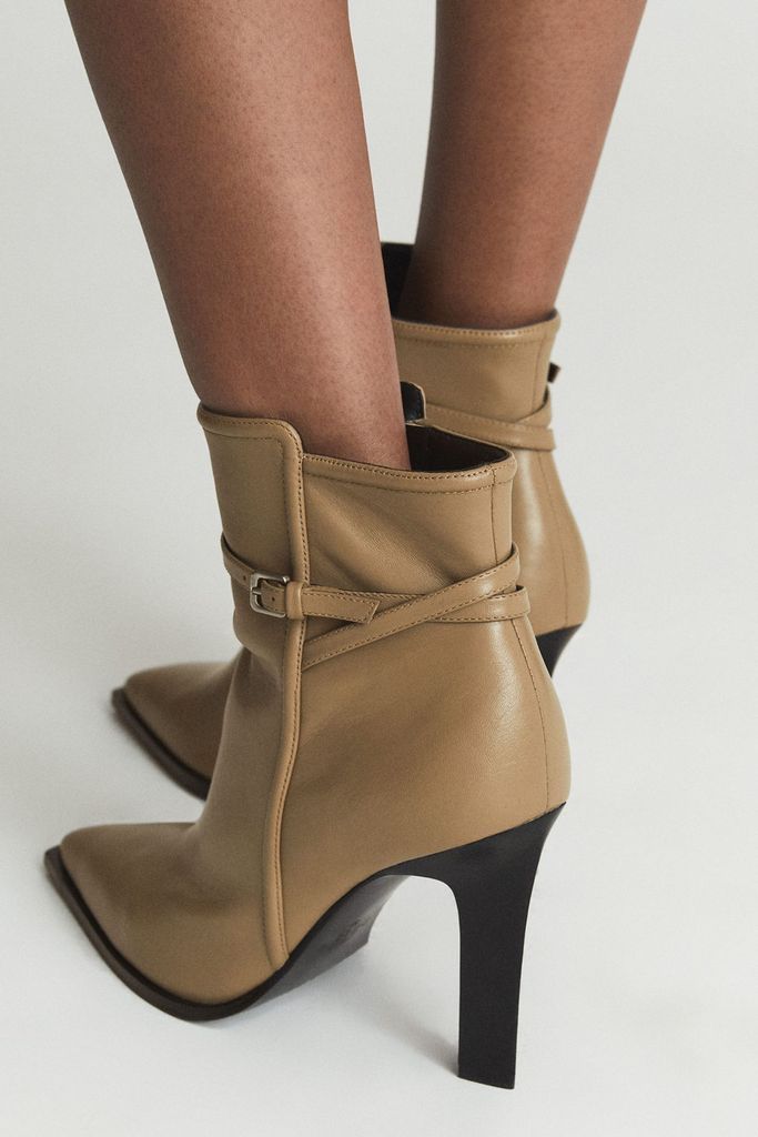 Taupe Ada Leather Ankle Boots