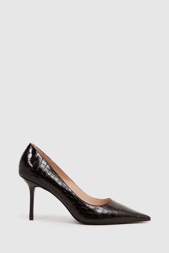 Black Elina Mid Heel Leather Court Shoes