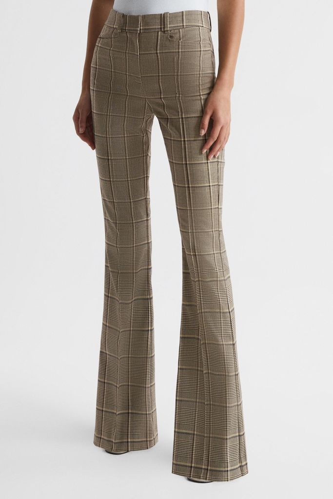 Brown Sandie Flared Check Trousers