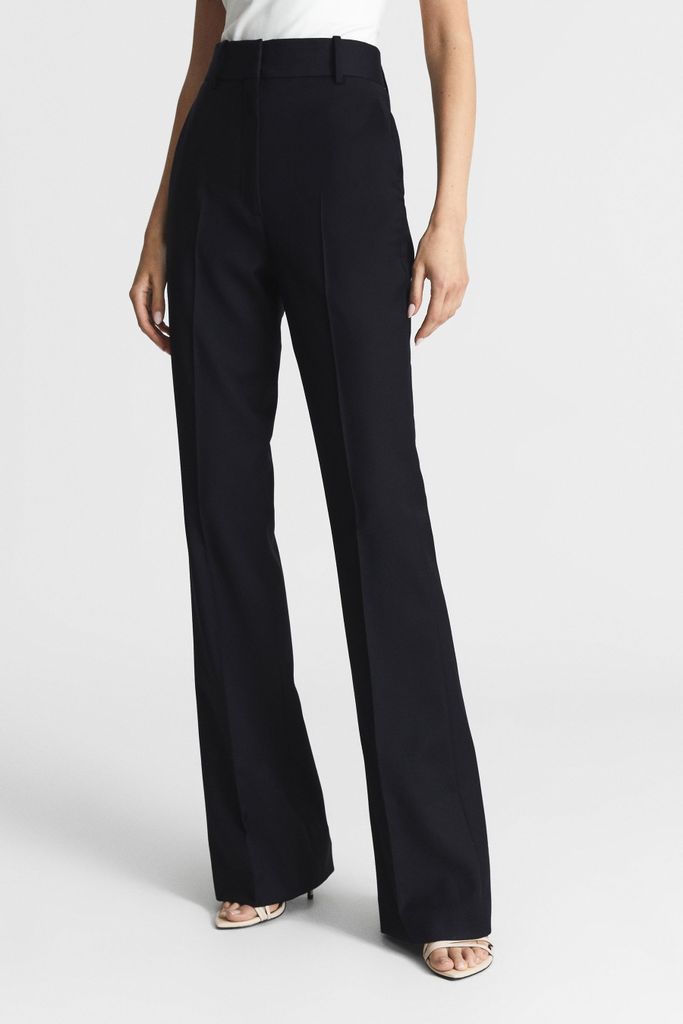 Navy Haisley Petite Tailored Flare Trousers