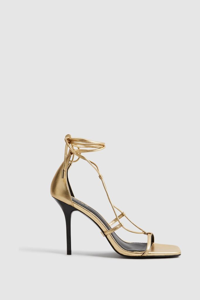 Gold Kali High Leather Strappy Wrap Sandals