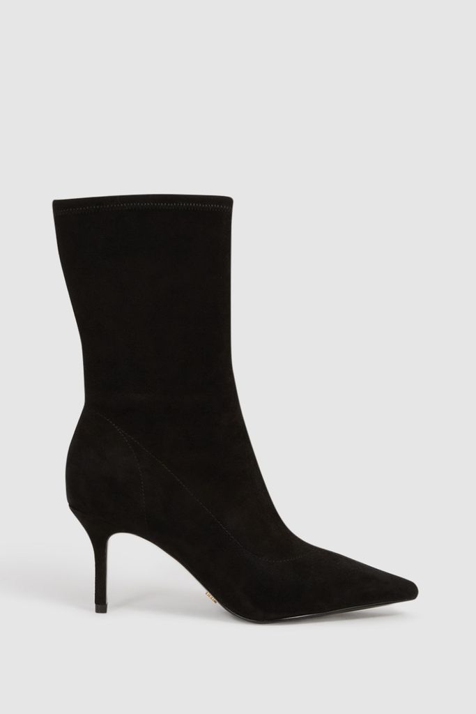 Black Caley Pointed Kitten Heel Suede Boots