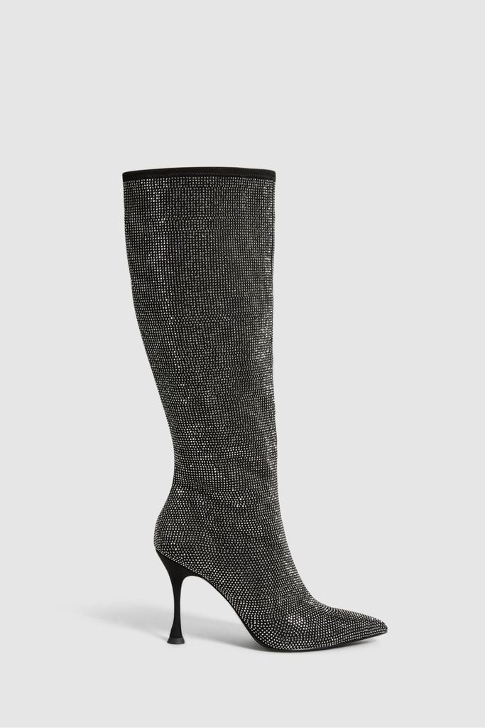Black Clement Crystal Point Knee High Boots