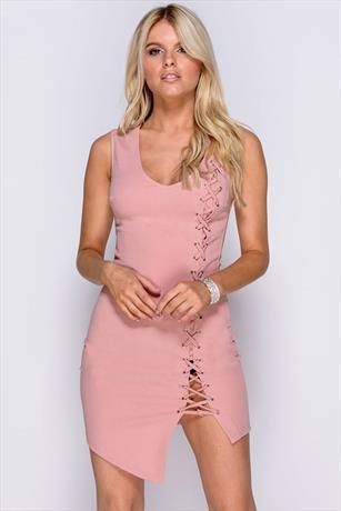 Lace Up Detail Sleeveless Bodycon Dress