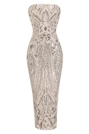 Luxe Strapless Embellished Midi Dress
