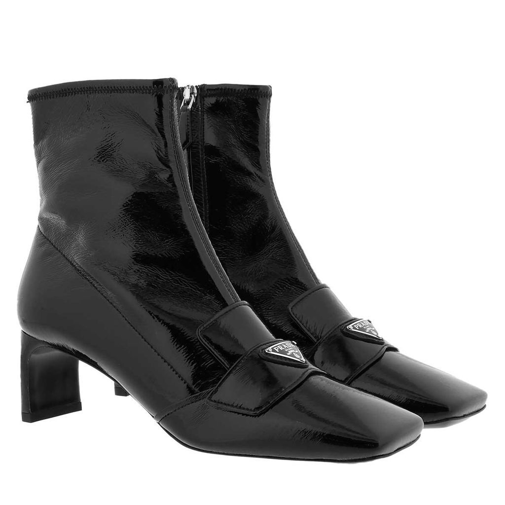 Boots & Booties - Square Toe Heeled Ankle Boots Leather Black - black - Boots & Booties for ladies