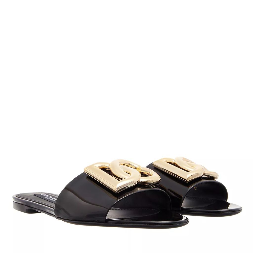 Sandals - Shiny Calfskin Mules With DG Logo - black - Sandals for ladies