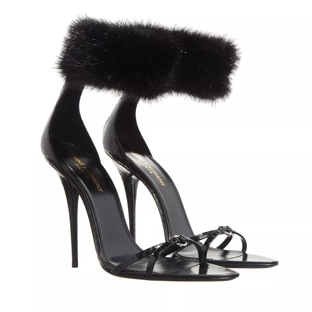 Sandals - Adorned With A Faux Fur Ankle Strap - black - Sandals for ladies