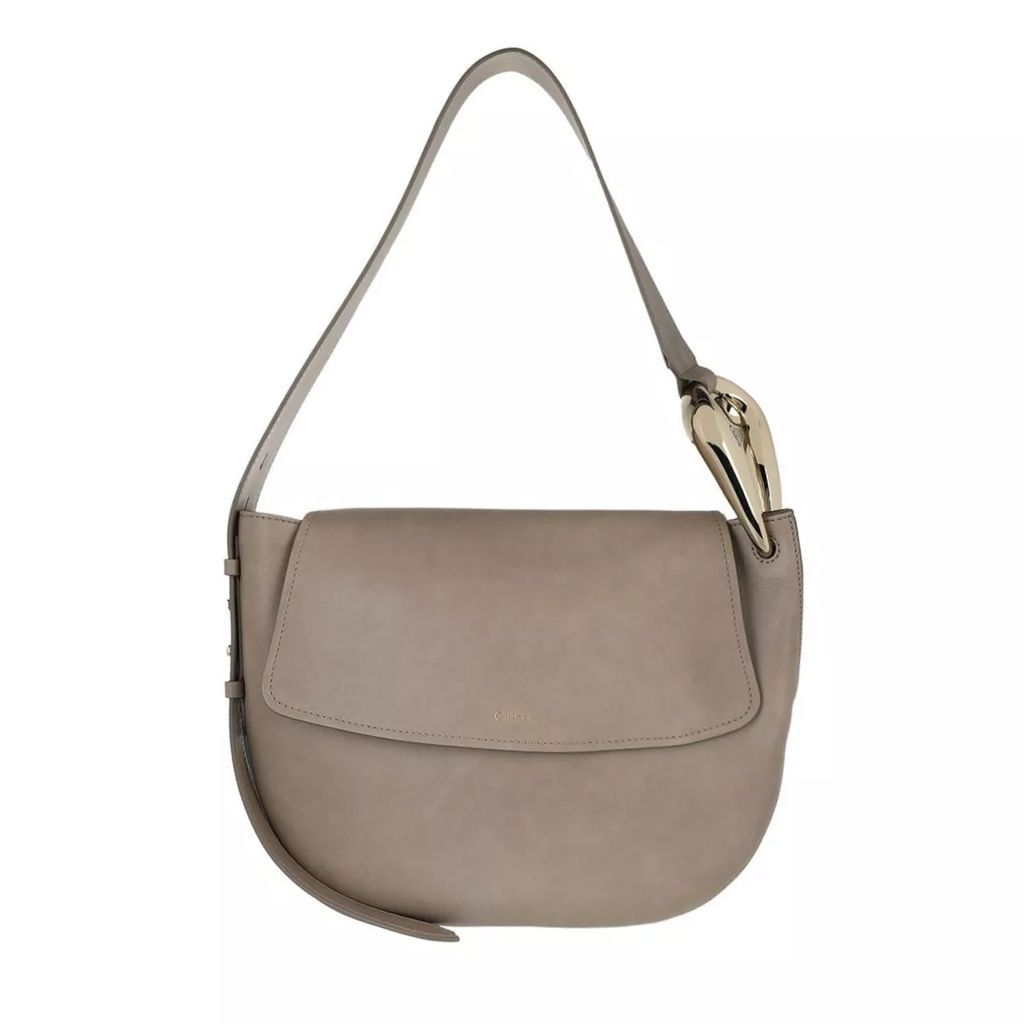 Hobo Bags - Small Kiss Hobo Handbag Grain Shiny Calfskin - grey - Hobo Bags for ladies
