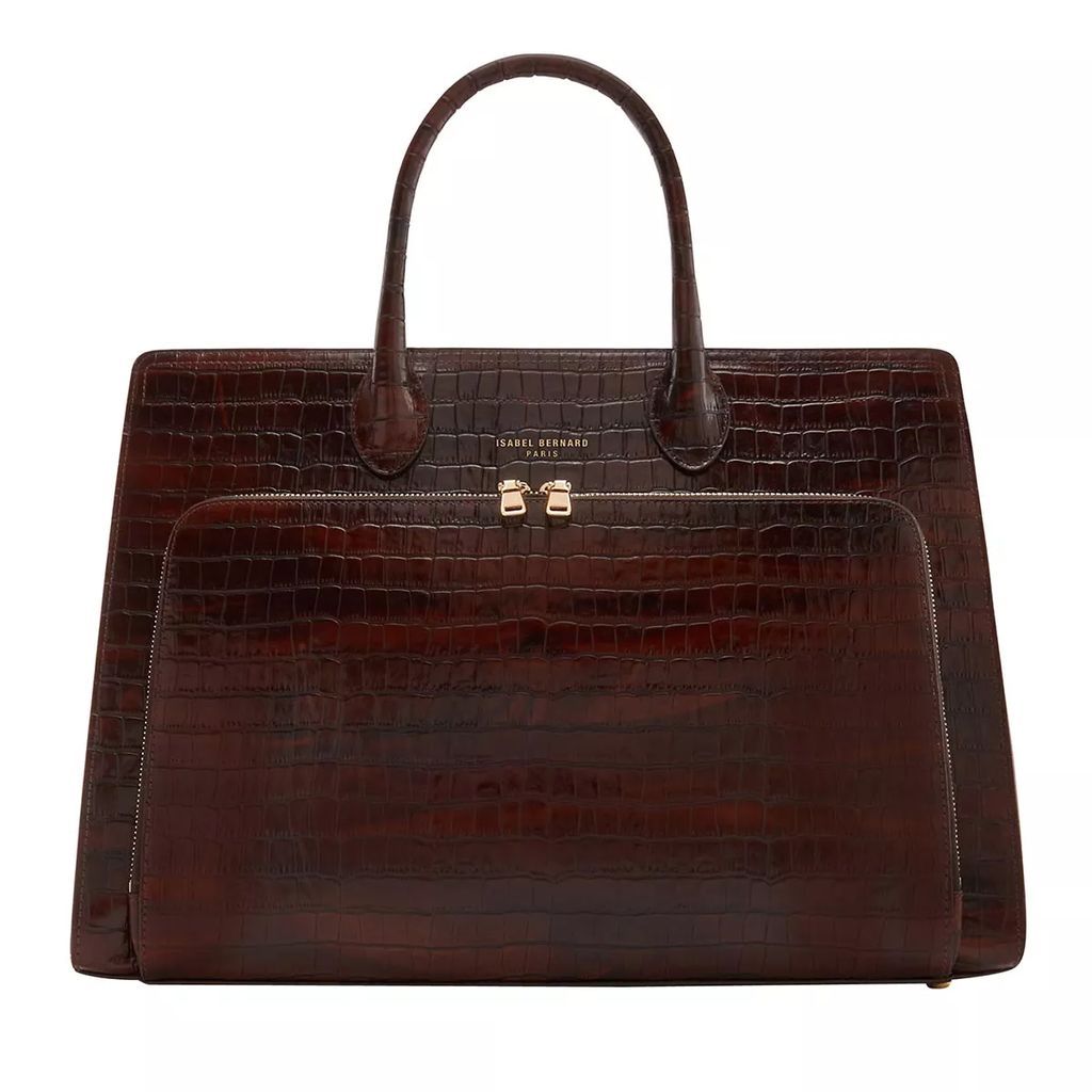 Tote Bags - Honoré Nadine Croco Brown Calfskin Leather Handbag - brown - Tote Bags for ladies