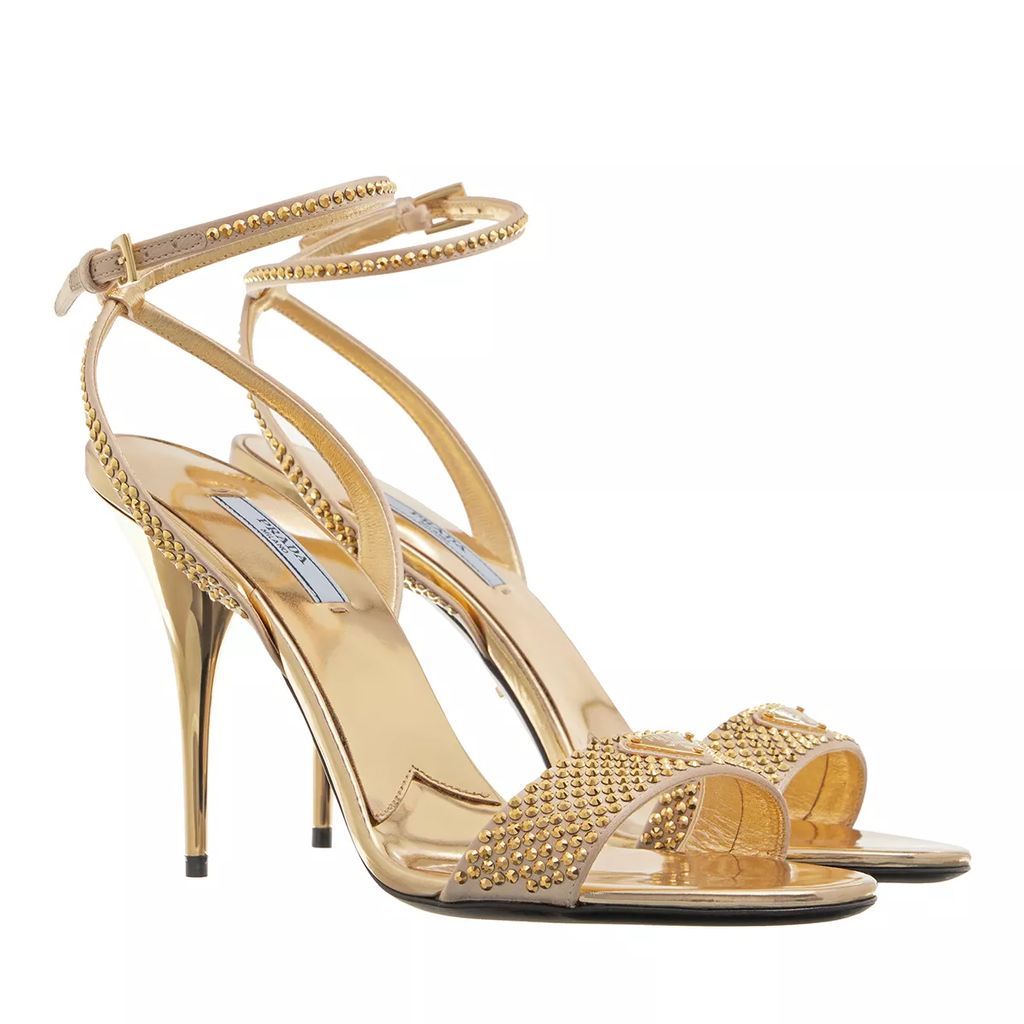 Sandals - Satin Sandals With Crystals - gold - Sandals for ladies