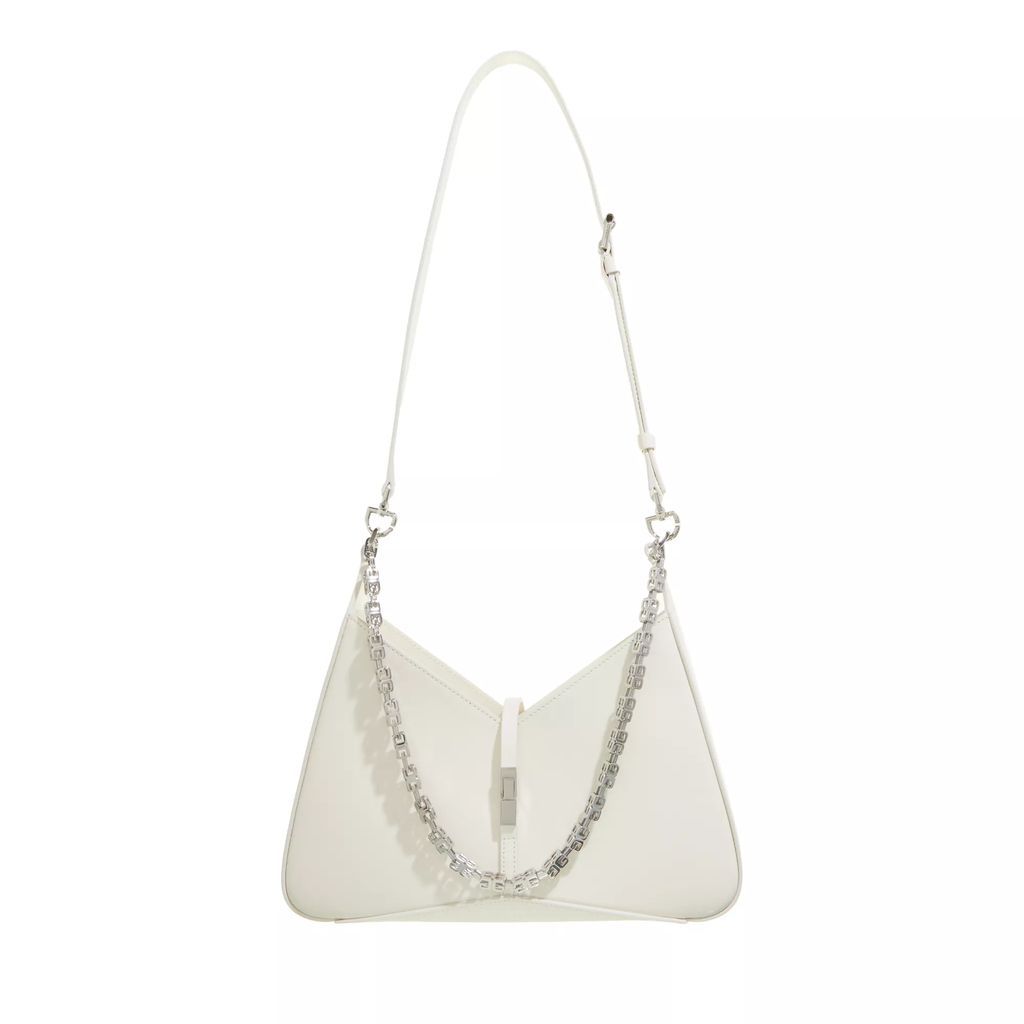 Hobo Bags - Small Cut Out Bag In Shiny Leather With Chain - white - Hobo Bags for ladies