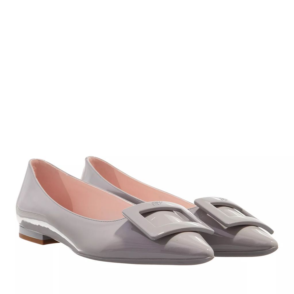 Loafers & Ballet Pumps - Enamel Plain Leather Logo Ballet Shoes - grey - Loafers & Ballet Pumps for ladies