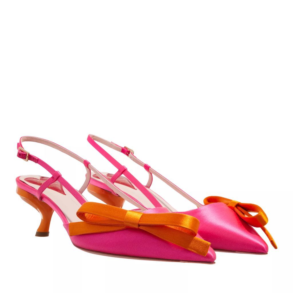 Sandals - Fuchsia Satin Slingsback Virgule With Bow - orange - Sandals for ladies
