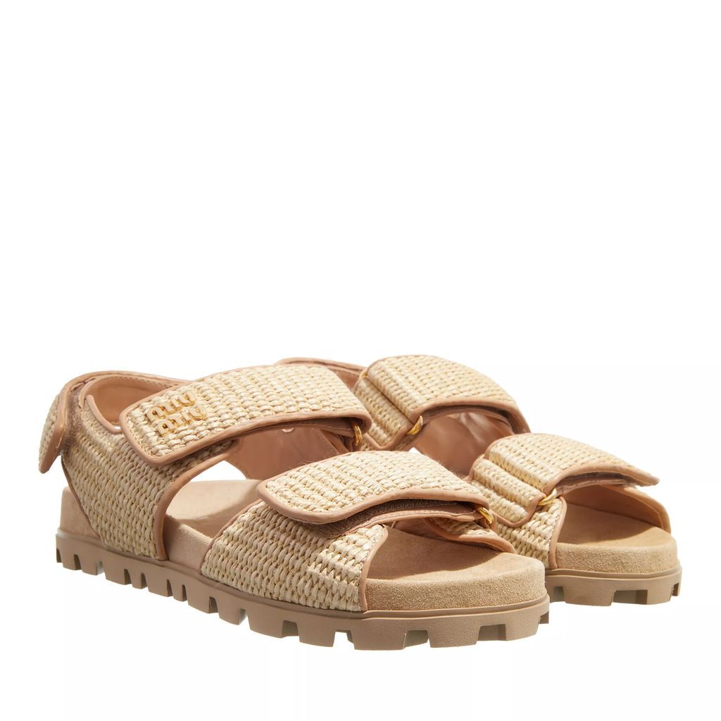Sandals - Sporty Woven Fabric With Raffia Look Sandals - beige - Sandals for ladies