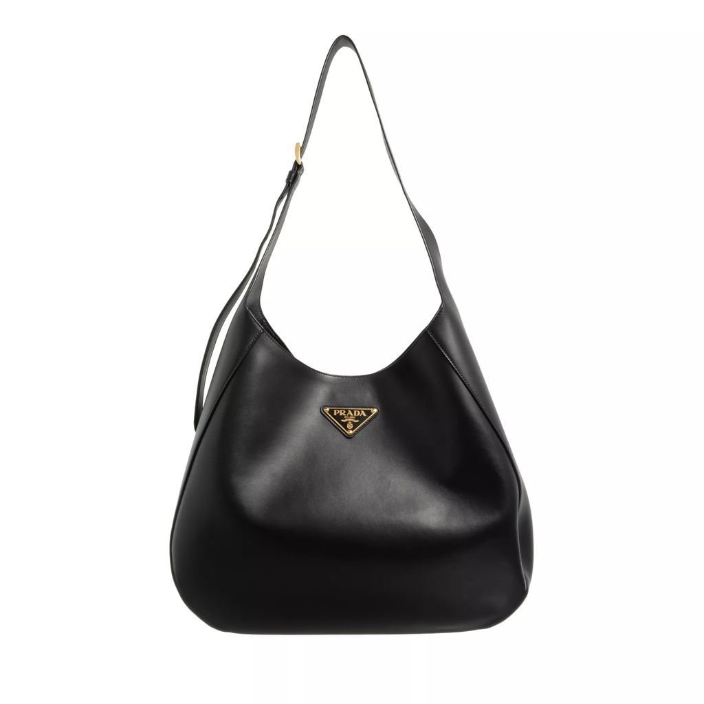 Hobo Bags - Large Leather Shoulder Bag With Topstitching - black - Hobo Bags for ladies