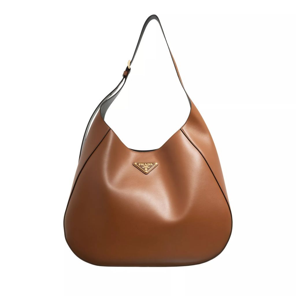 Hobo Bags - Large Leather Shoulder Bag With Topstitching - cognac - Hobo Bags for ladies