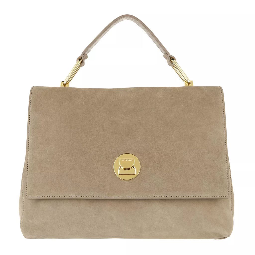 Satchels - Handbag Suede Leather - beige - Satchels for ladies