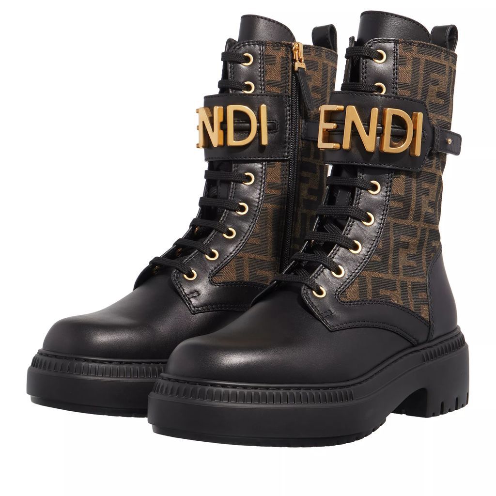 Boots & Ankle Boots - Biker Boots With Logo Lettering Detail In Leather - black - Boots & Ankle Boots for ladies