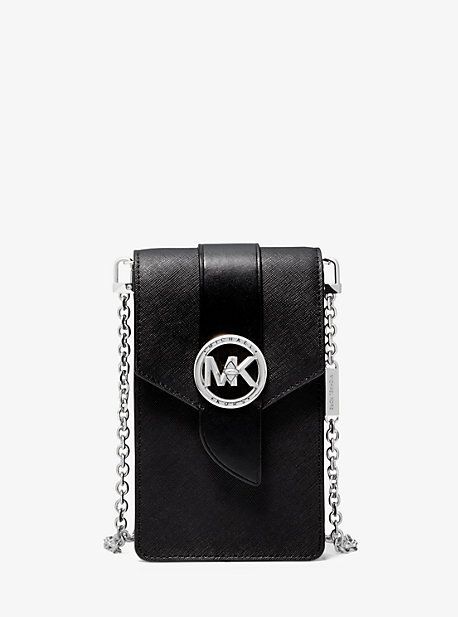 MK Small Saffiano Leather Smartphone Crossbody Bag - Black - Michael Kors