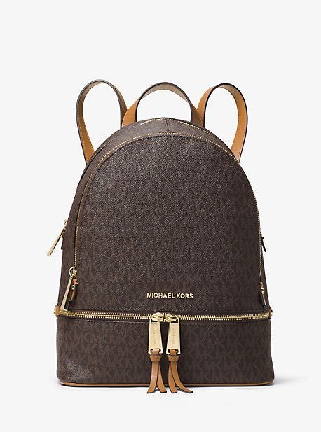 MK Rhea Medium Logo Backpack - Brown - Michael Kors