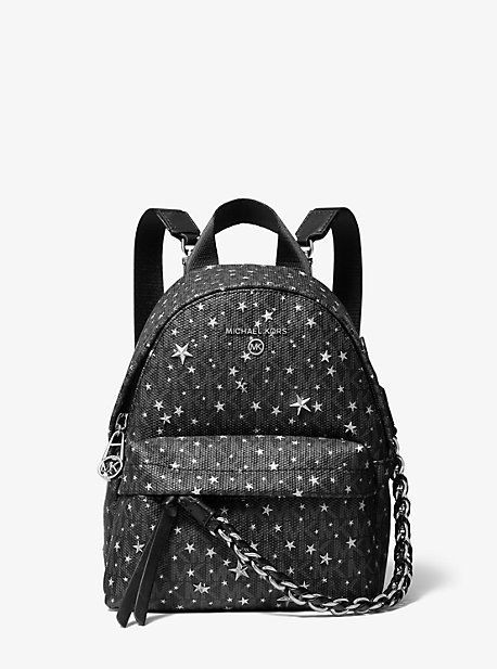 MK Slater Extra-Small Star Embellished Logo Convertible Backpack - Black/silver - Michael Kors
