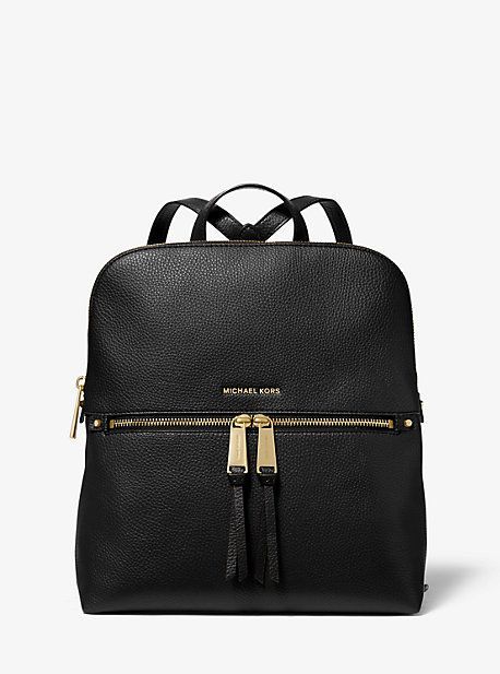 MK Rhea Medium Pebbled Slim Backpack - Black - Michael Kors
