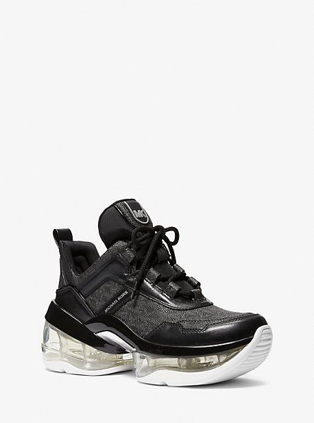 MK Olympia Extreme Logo and Leather Trainer - Black - Michael Kors