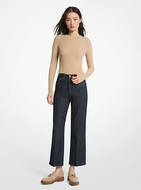 MK Stretch Denim Cropped Flared Jeans - Rinse - Michael Kors