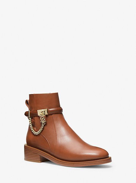 MK Hamilton Embellished Leather Ankle Boot - Luggage Brown - Michael Kors