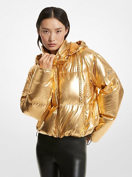 MK Quilted Metallic Ciré Puffer Jacket - Gold - Michael Kors