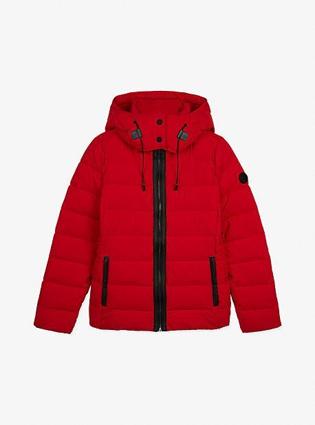MK Quilted Woven Hooded Puffer Jacket - Crimson - Michael Kors