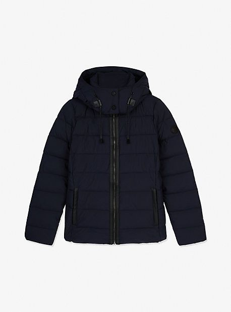 MK Quilted Woven Hooded Puffer Jacket - Midnight Blue - Michael Kors