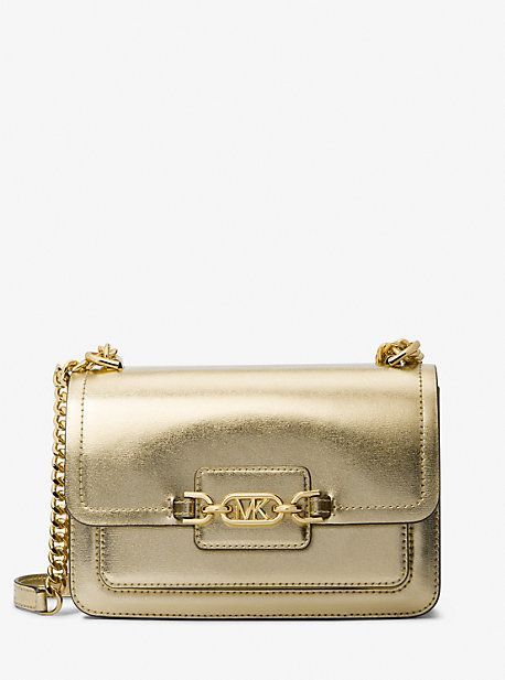 MK Heather Large Metallic Leather Shoulder Bag - Gold - Michael Kors