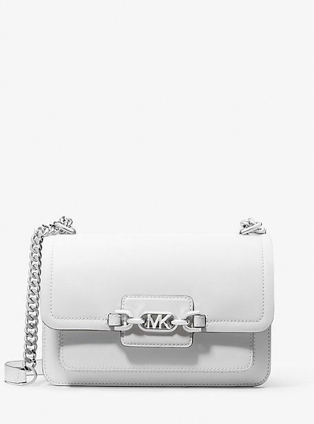 MK Heather Large Leather Shoulder Bag - White - Michael Kors