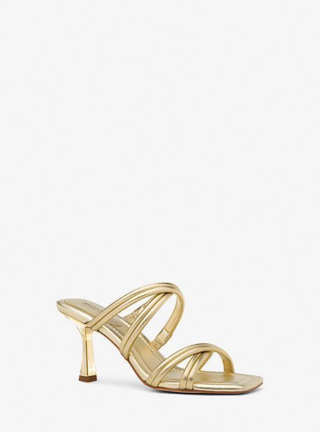 MK Corrine Metallic Leather Sandal - Gold - Michael Kors