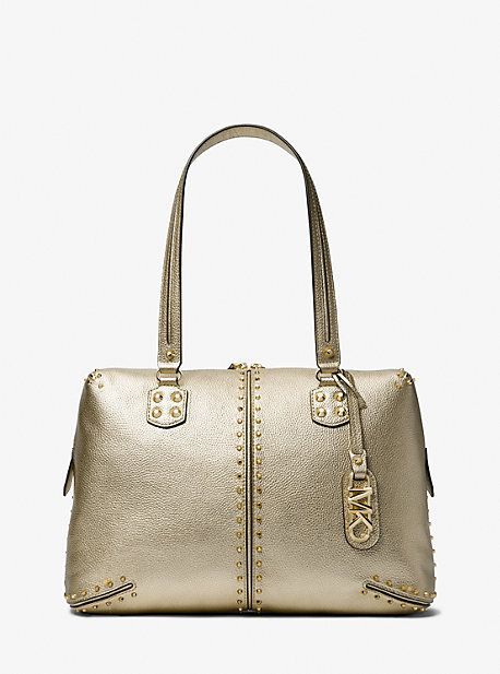 MK Astor Large Studded Metallic Leather Tote Bag - Gold - Michael Kors