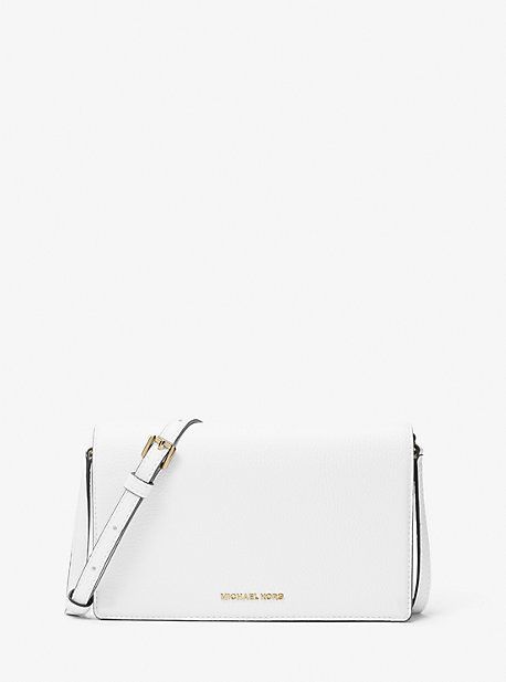 MK Jet Set Medium Pebbled Leather Front-Flap Crossbody Bag - White - Michael Kors