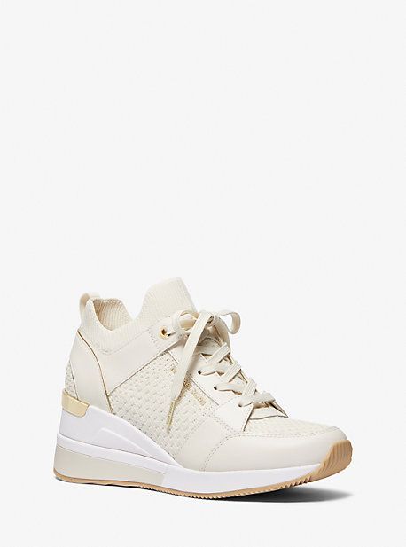 MK Georgie Textured Knit and Leather Trainer - Natural - Michael Kors
