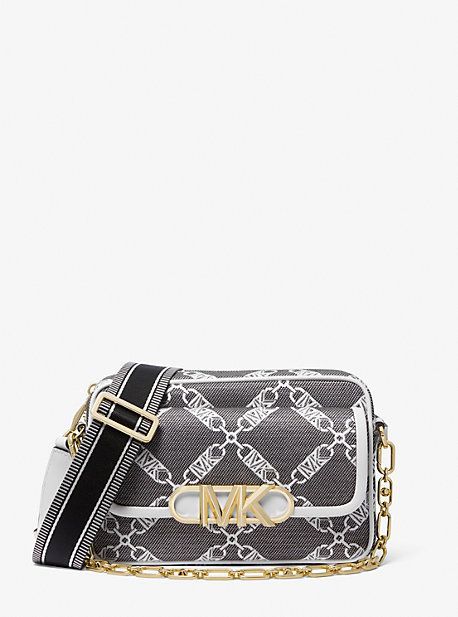 MK Parker Medium Empire Logo Jacquard Crossbody Bag - Black - Michael Kors