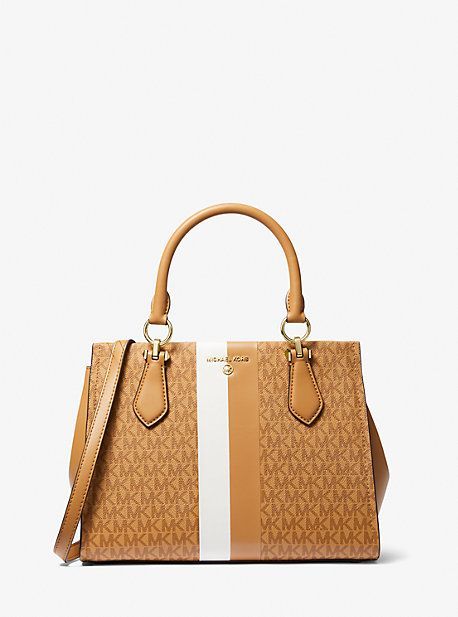 MK Marilyn Medium Logo Stripe Satchel - Natural - Michael Kors