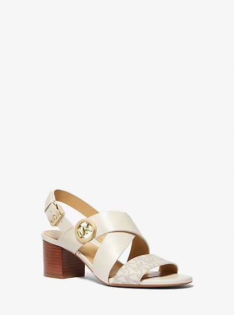 MK Vera Logo and Leather Sandal - Natural - Michael Kors