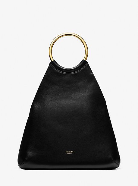 MK Ursula Large Leather Ring Tote Bag - Black - Michael Kors