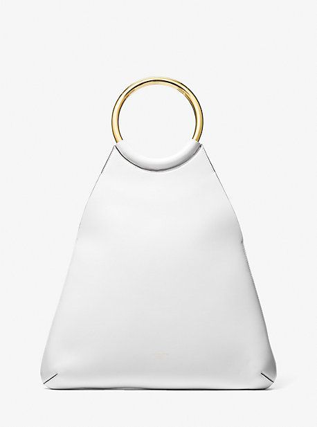 MK Ursula Large Leather Ring Tote Bag - White - Michael Kors