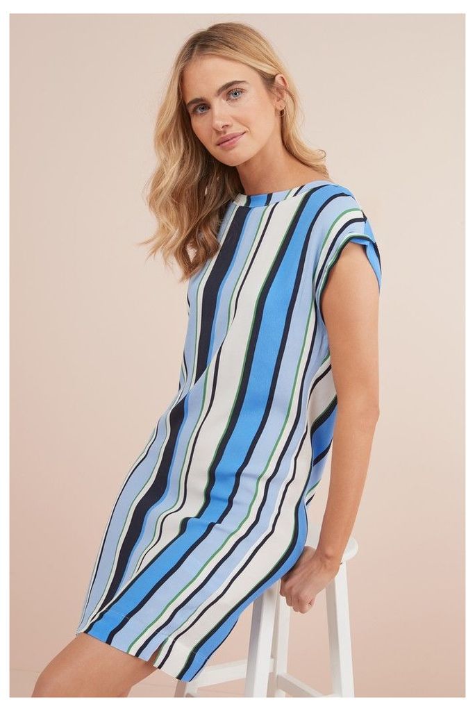 Womens Next Blue Stripe Woven Boxy T-Shirt Dress -  Blue