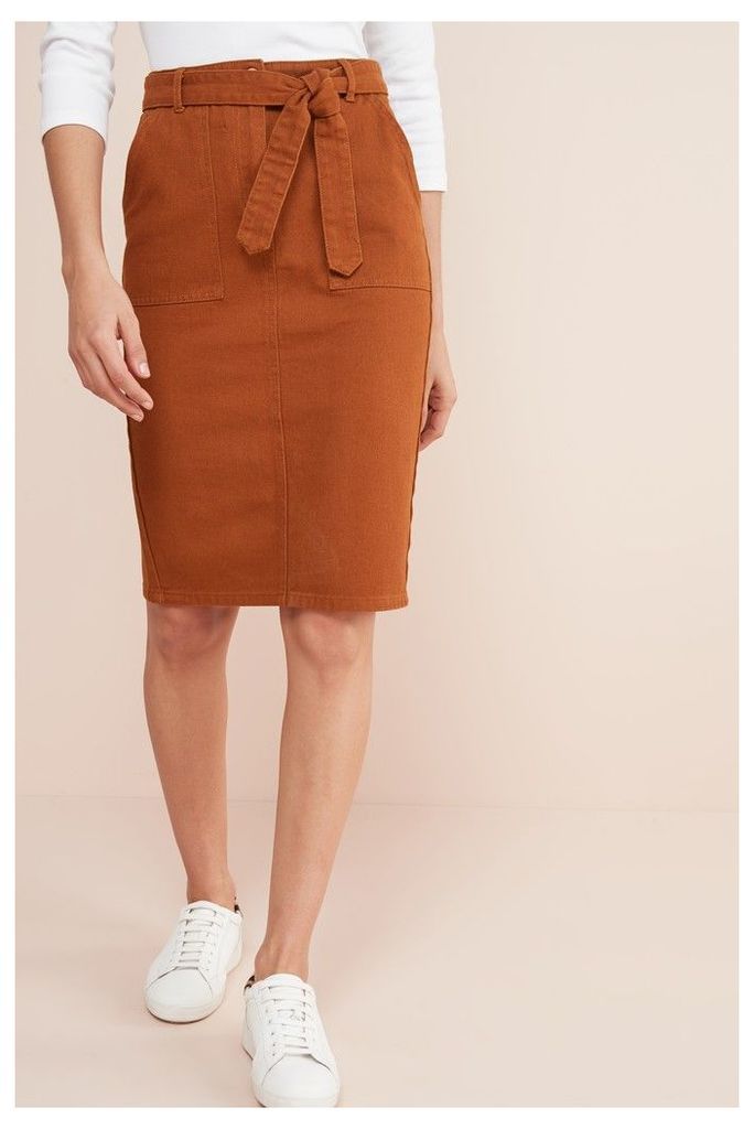Womens Next Rust Co-ord Denim Pencil Skirt -  Brown